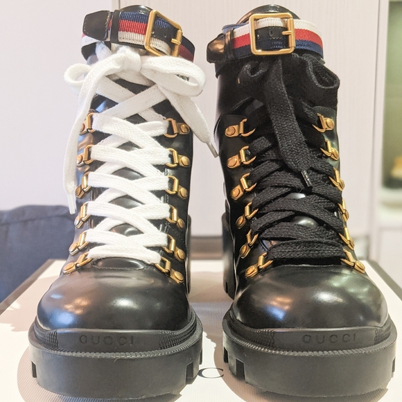 Gucci Leather Ankle Boots with Sylvie web - Picture 2 of 4